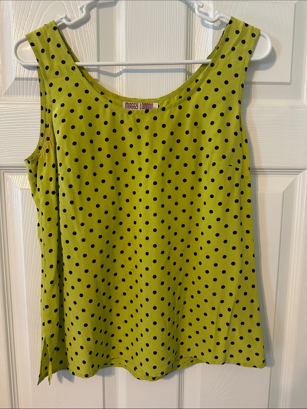Maggy London Lime Green and Black Polka Dot Tank (4)